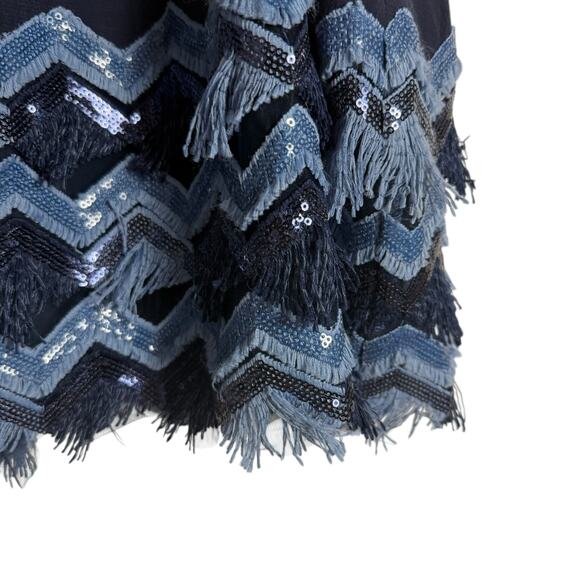 Maeve Anthropologie Navy Fringed Hem Sleeveless Swing Mini Dress Size 2 - Picture 8 of 13